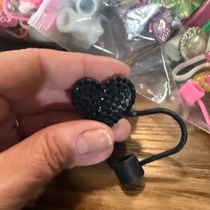 Super Sparkly, Black Heart Straw Topper